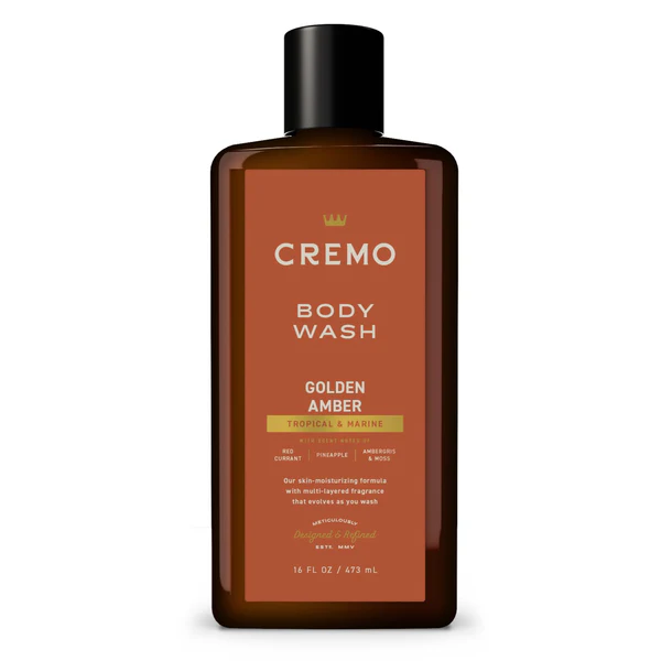 CREMO RICH-LATHERING GOLDEN AMBER BODY WASH FOR MEN, NOTES OF RED CURRANT, PINEAPPLE, AMBERGRIS AND MOSS, 16 FL OZ