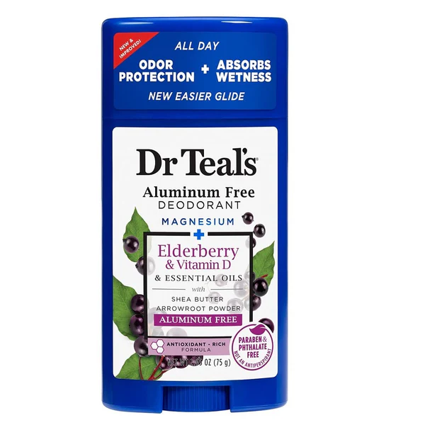 DR TEAL'S ALUMINUM FREE DEODORANT, ELDERBERRY & VITAMIN D 2.65 OZ