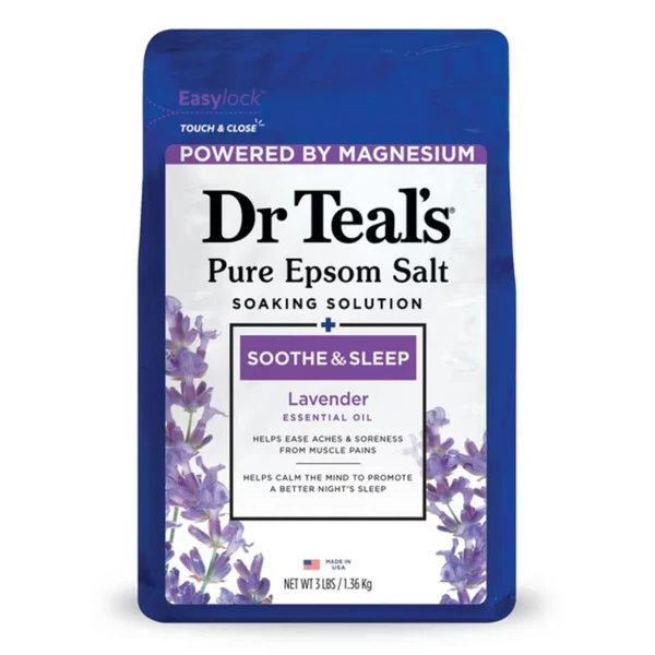 DR TEAL’S EPSOM SALT MAGNESIUM SOAK, SOOTHE & SLEEP WITH LAVENDER, 3 LBS