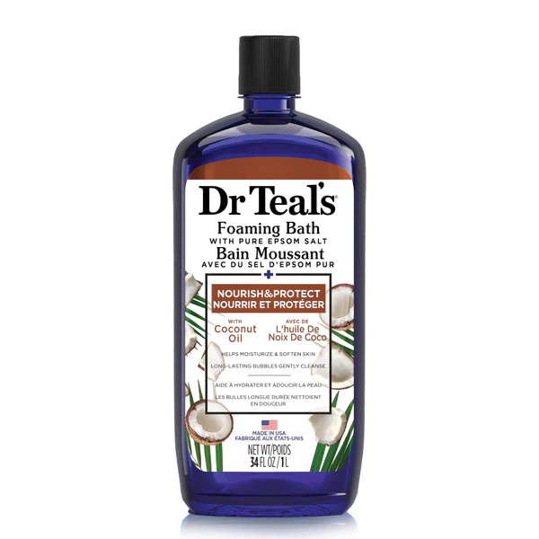 DR. TEAL’S COCONUT OIL FOAMING BATH WITH PURE EPSOM SALT NOURISH & PROTECT 34 OZ