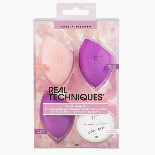 REAL TECHNIQUES GLOW ESSENTIALS: SPONGES & CLEANSING KIT