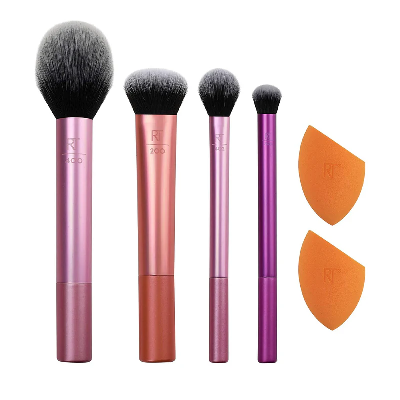 REAL TECHNIQUES MAKEUP BRUSH SET WITH 2 SPONGE BLENDERS FOR EYESHADOW, FOUNDATION, BLUSH, AND CONCEALER, 6 PIECE MAKEUP BRUSH SET